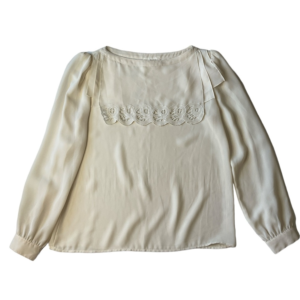 Vintage White sheer Secretary blouse Glances Los Angeles Hi-Bib Collar
